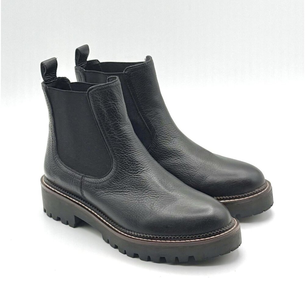 CASLON Miller Boots Water Resistant Leather Black Chelsea Chunky Soles Size 6.5